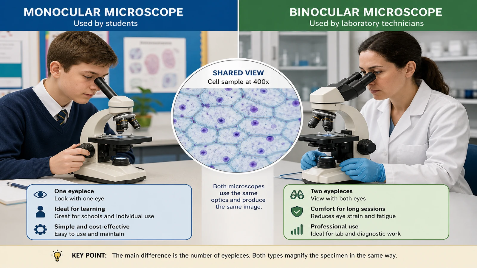Comparison of monocular and binocular compound microscopes for GCSE biology home use in the UK